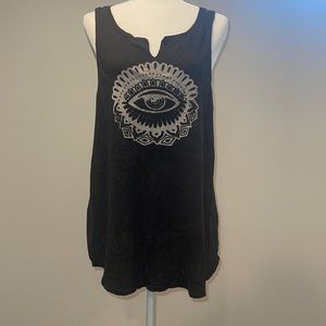 Lucky Brand Sleeveless Boho Top with a studded Evil Eye design